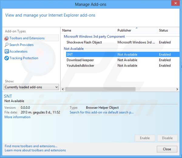 Eliminando las extensiones relacionadas con websearch.awsomesearchs.info en Internet Explorer