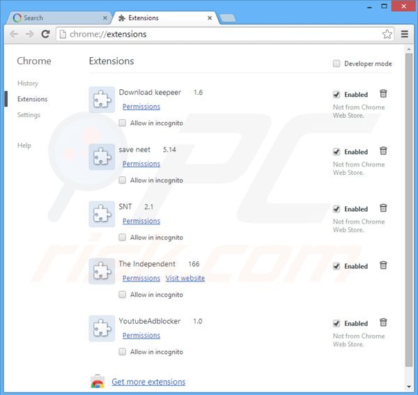 Eliminando las extensiones relacionadas con websearch.awsomesearchs.info de Google Chrome