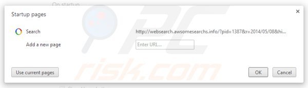 Eliminando websearch.awsomesearchs.info de la página de inicio de Google Chrome