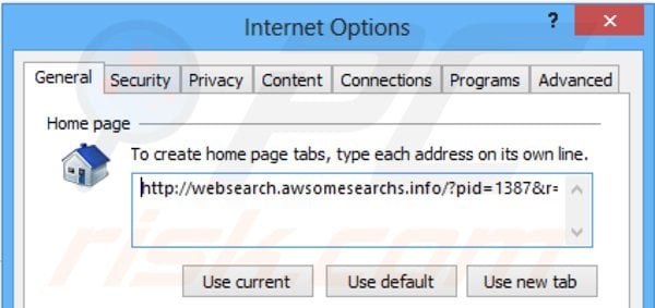 Eliminando websearch.awsomesearchs.info de la página de inicio de Internet Explorer