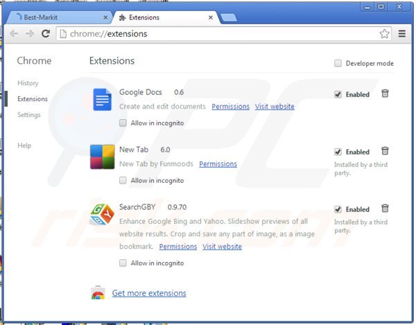 Eliminando los anuncios bestmarkit de Google Chrome paso 2