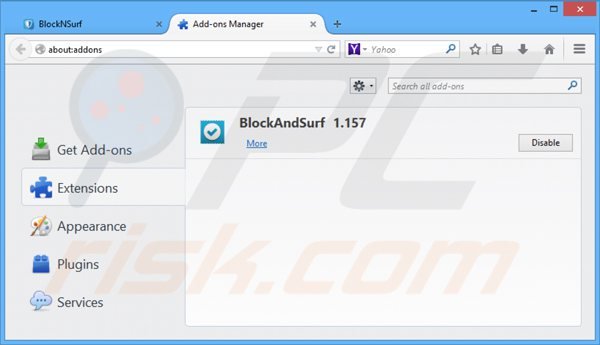 Eliminando los anuncios de block and surf de Mozilla Firefox paso 2