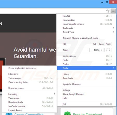 Eliminando los anuncios browser guardian de Google Chrome paso 1