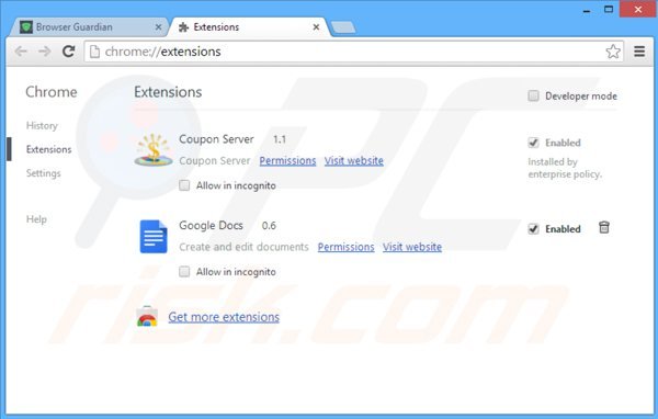 Eliminando los anuncios browser guardian de Google Chrome paso 2