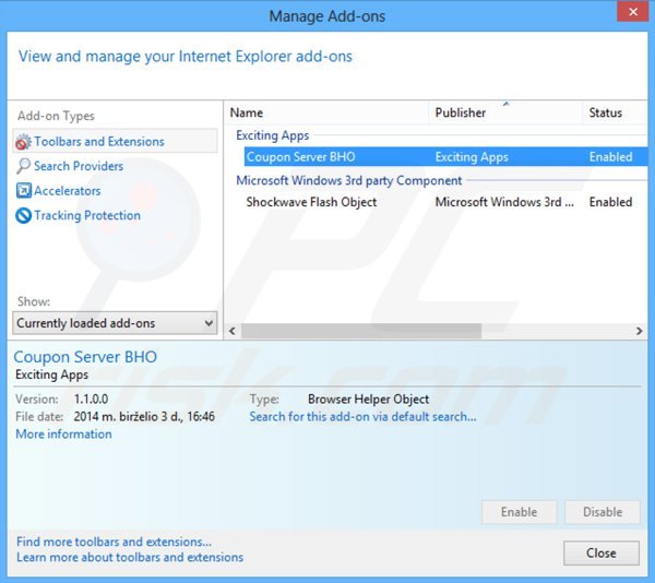 Eliminando los anuncios de browser guardian de Internet Explorer paso 2