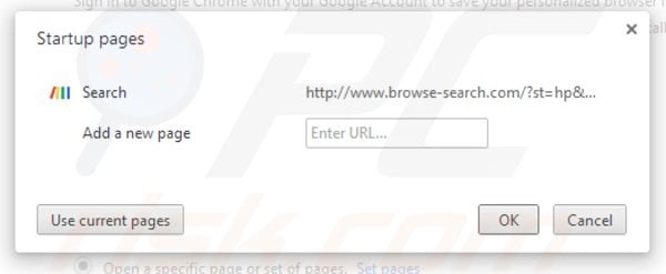 Eliminando browse-search.com de la página de inicio de Google Chrome