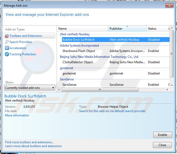 Eliminando los anuncios de bubble dock de Internet Explorer paso 2