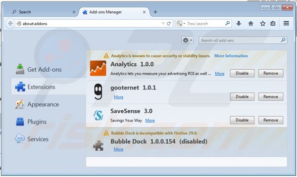 Eliminando los anuncios bubble dock de Mozilla Firefox paso 2