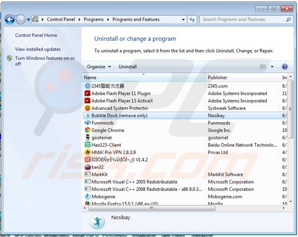 desinstalar el adware bubble dock del Panel de control