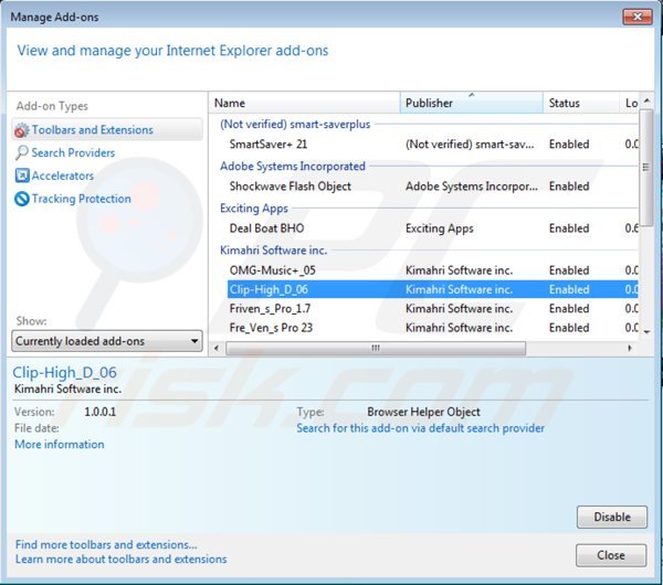 Eliminando los anuncios de cliphd de Internet Explorer paso 2