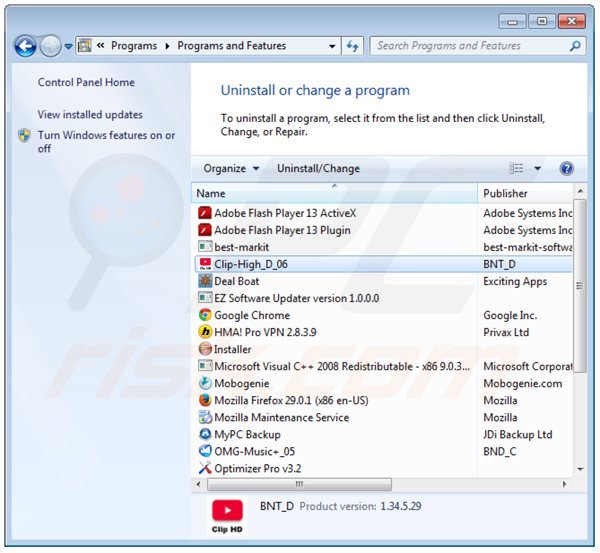 desinstalar el adware cliphd del Panel de control