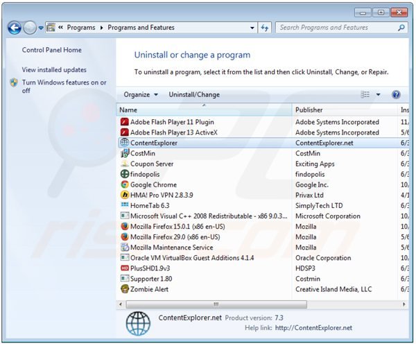 desinstalar content explorer a través del Panel de control