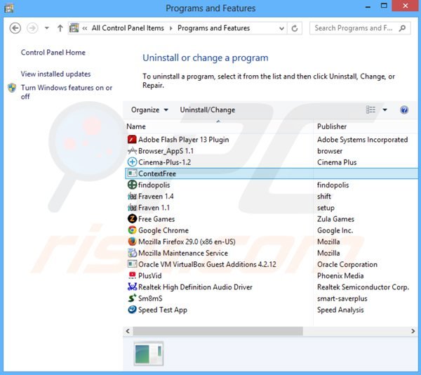 desinstalar el adware contextfree del Panel de control