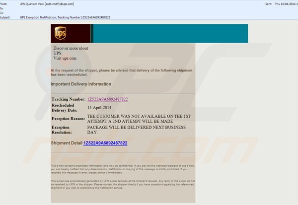 propagación de cryptowall a través de los emails basura UPS