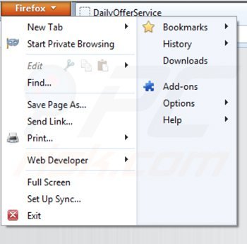 Eliminando los anuncios dailyofferservice de Mozilla Firefox paso 1