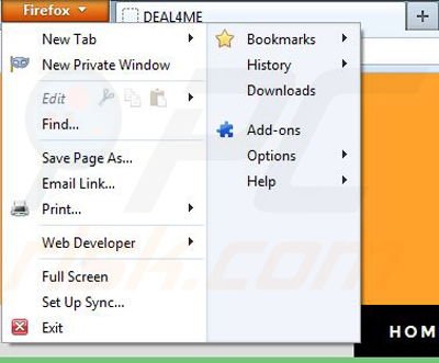 Eliminando Deal4me de Mozilla Firefox paso 1