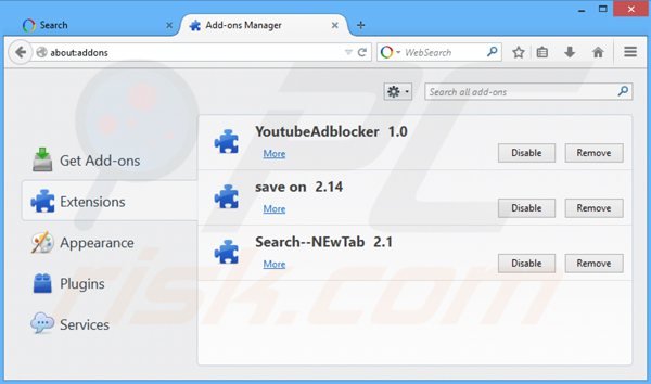 Eliminando websearch.eazytosearch.info de las extensiones de Mozilla Firefox