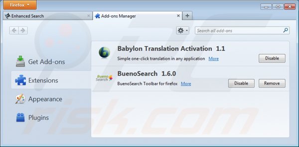 Eliminando enhanced-search.com de las extensiones de Mozilla Firefox