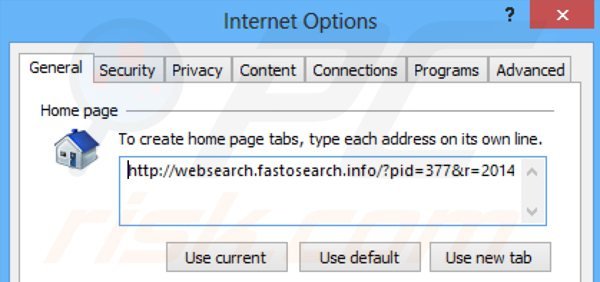 Eliminando websearch.fastosearch.info de la página de inicio de Internet Explorer