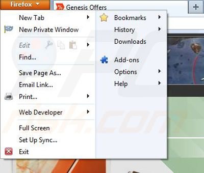 Eliminando GenesisOffers de Mozilla Firefox paso 1