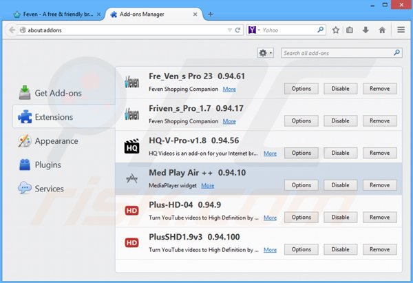 Eliminando media play air + de Mozilla Firefox paso 2