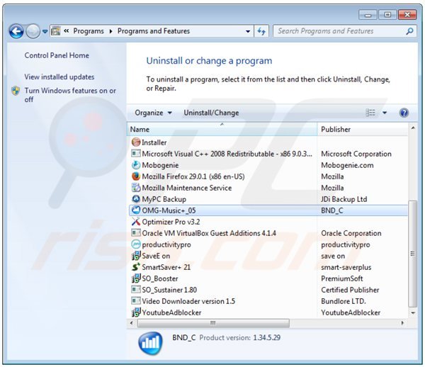 desinstalar el adware omg music del Panel de control