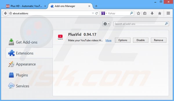 Eliminando plusvid de Mozilla Firefox paso 2