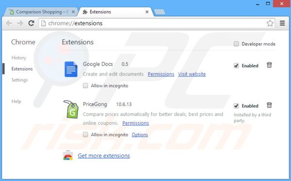 Eliminando los anuncios pricegong de Google Chrome paso 2