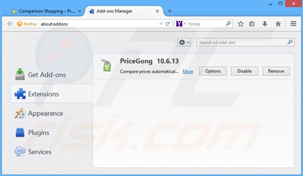 Eliminando los anuncios pricegong de Mozilla Firefox paso 2