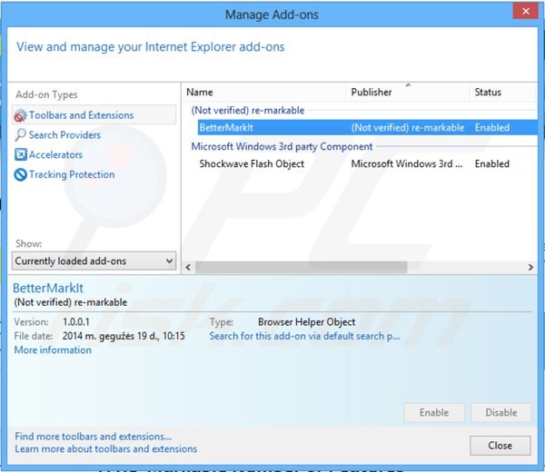 Eliminando los anuncios de remarkable de Internet Explorer paso 2