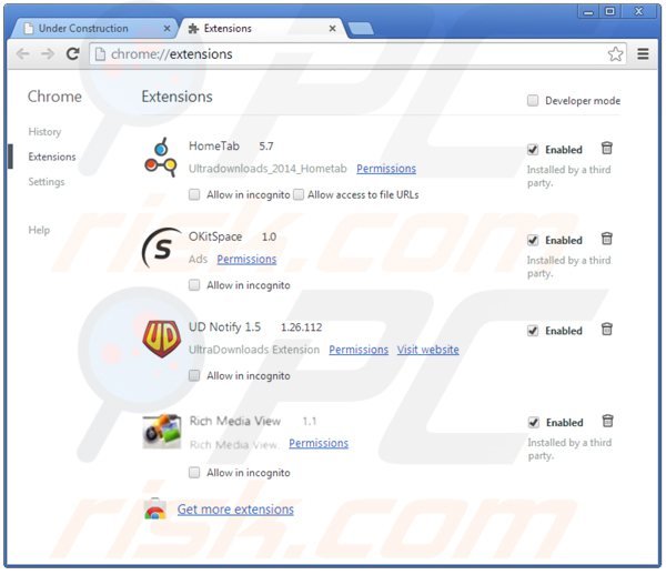 Eliminando rich Media View de Google Chrome paso 2