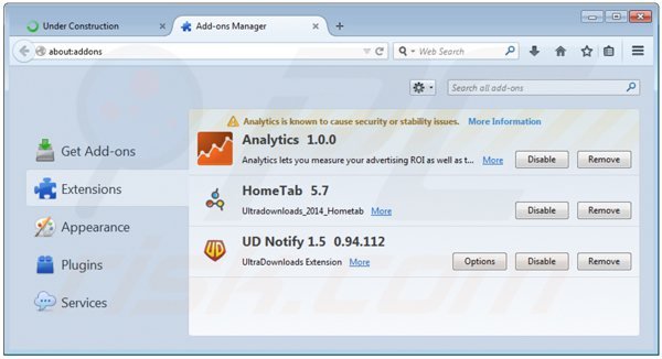 Eliminando rich media view de Mozilla Firefox paso 2