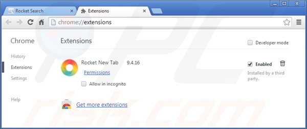 Eliminando los complementos relacionados con rocket-find.com de Google Chrome