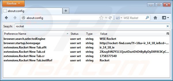 Eliminar rocket-find.com del motor de búsqueda por defecto de Mozilla Firefox