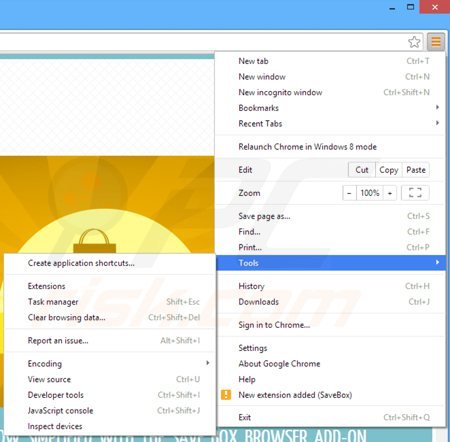 Eliminando savebox de Google Chrome paso 1