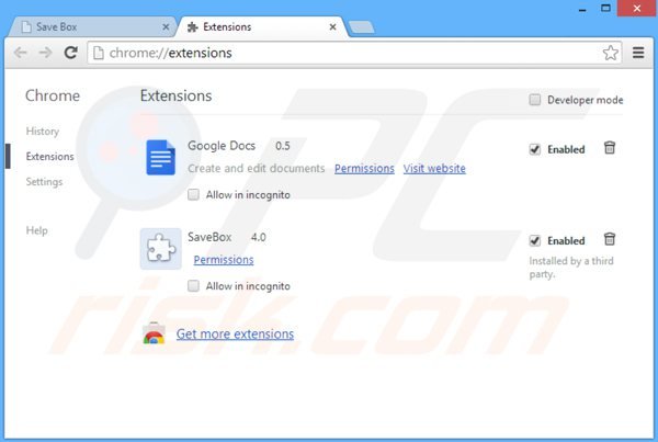 Eliminando savebox de Google Chrome paso 2