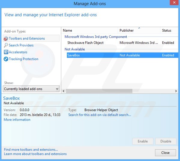 Eliminando savebox de Internet Explorer paso 2