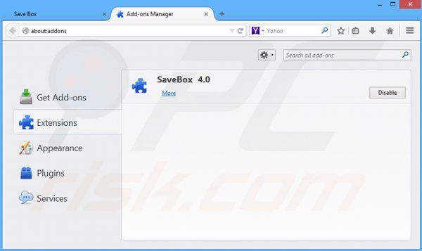 Eliminando savebox de Mozilla Firefox paso 2