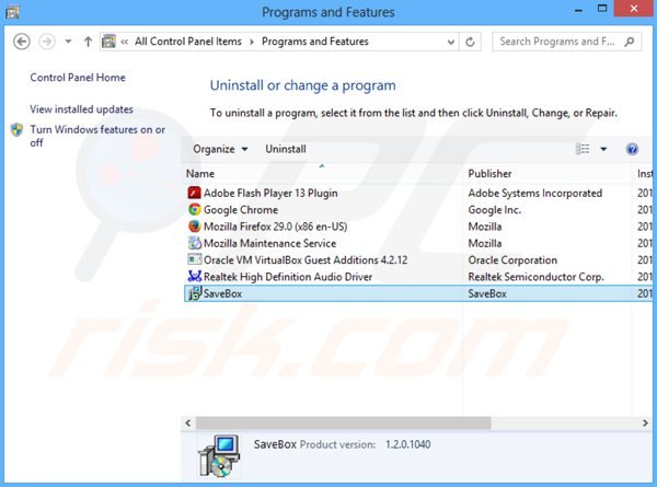 desinstalar el adware savebox del Panel de control