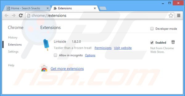 Eliminando search snacks de Google Chrome paso 2