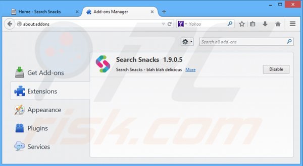 Eliminando search snacks de Mozilla Firefox paso 2