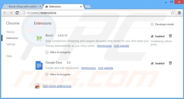 Eliminando shop with boost de Google Chrome paso 2