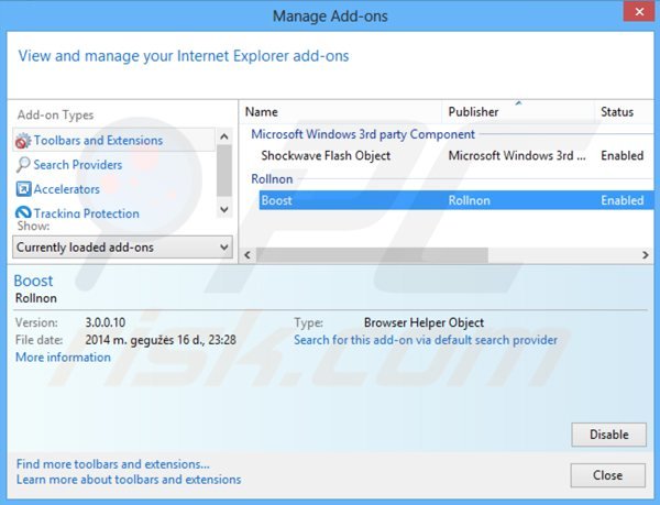 Eliminando shop with boost de Internet Explorer paso 2