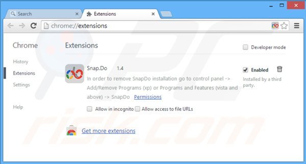 Eliminando las extensiones vinculadas a snapdo.com en Google Chrome