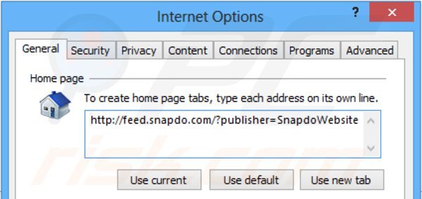 Eliminando snapdo.com de la página de inicio de Internet Explorer