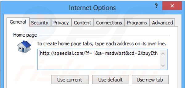 Eliminando speedial.com de la página de inicio de Internet Explorer