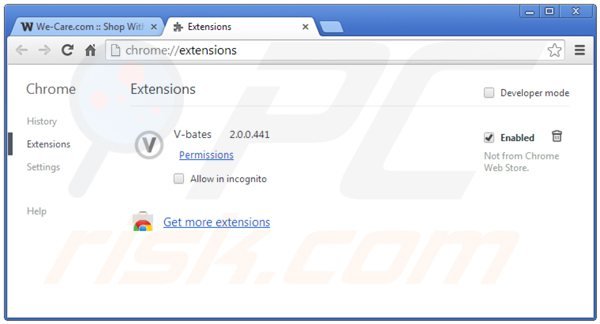 Eliminando we-care de Google Chrome paso 2