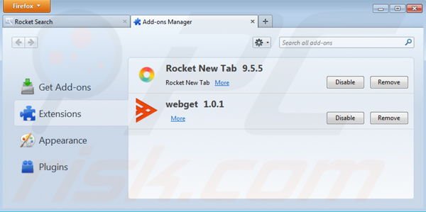 Eliminando webget de Mozilla Firefox paso 2