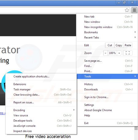 Eliminando los anuncios youtube accelerator de Google Chrome paso 1