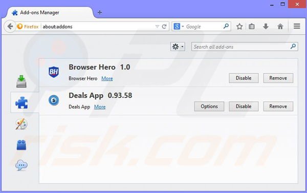 Eliminando los anuncios de Browser Hero de Mozilla Firefox paso 2